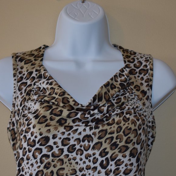 Women's Leopard Cowl Neck Sleeveless Shirt - Size Medium - Picture 4 of 8